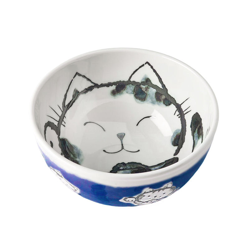 Japanese Ramen Noodle Bowl 16cm Blue Maneki Lucky Cat