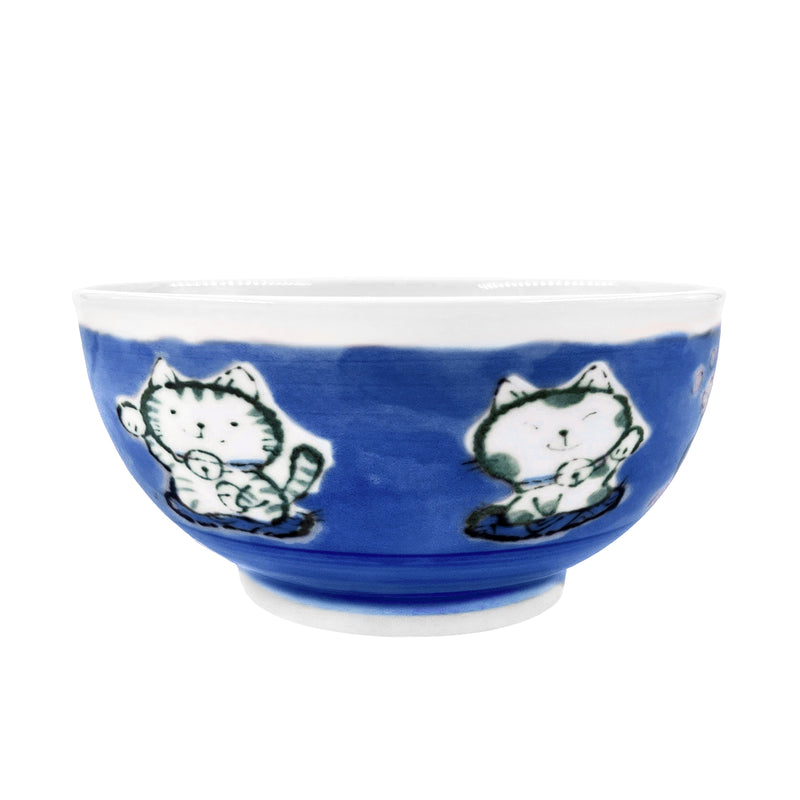Japanese Ramen Noodle Bowl 16cm Blue Maneki Lucky Cat