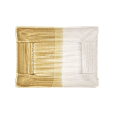 Japanese Rectangular Serving Bowl 16cm Khaki & Cream Stitching