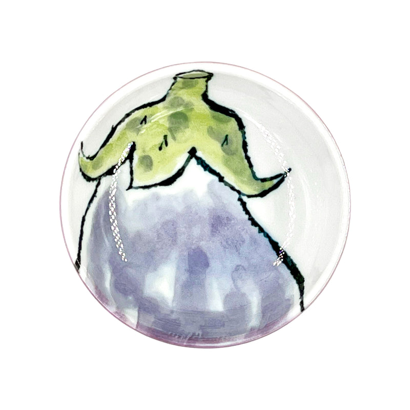 Japanese Ceramic Sauce Dish 9.5cm Hand Printed Eggplant