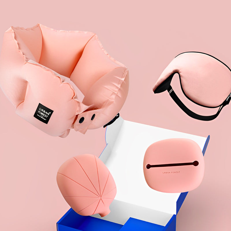 Urban Forest Tree Inflatable Neck Pillow & Eyeshade Set Sakura Pink