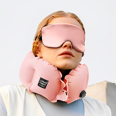 Urban Forest Tree Inflatable Neck Pillow & Eyeshade Set Sakura Pink