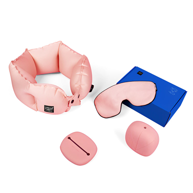 Urban Forest Tree Inflatable Neck Pillow & Eyeshade Set Sakura Pink