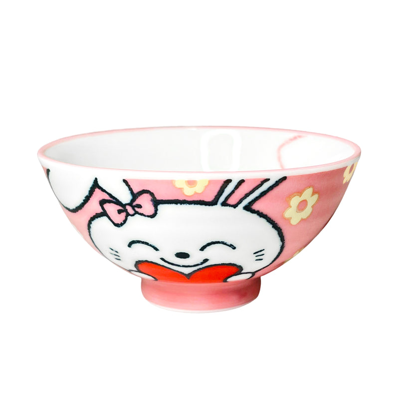 Japanese Ceramic Rice Bowl 10.5cm Cute Bunny Rabbit Pink