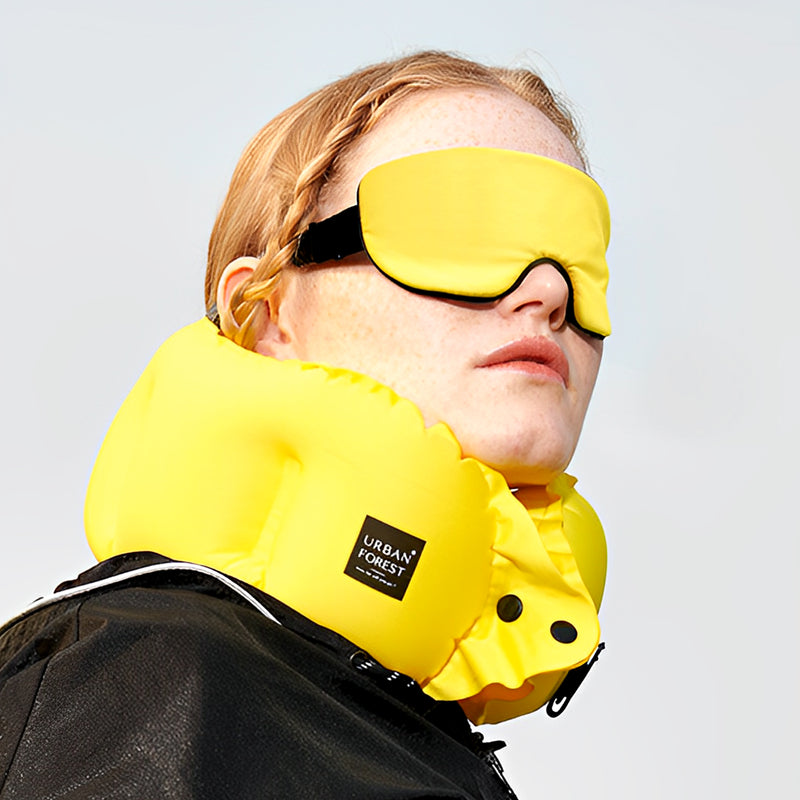 Urban Forest Tree Inflatable Neck Pillow & Eyeshade Set Yellow