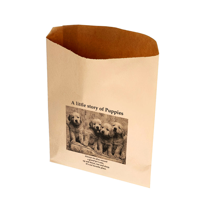 Kraft Flat Lolly Bags Puppies Story 10pc
