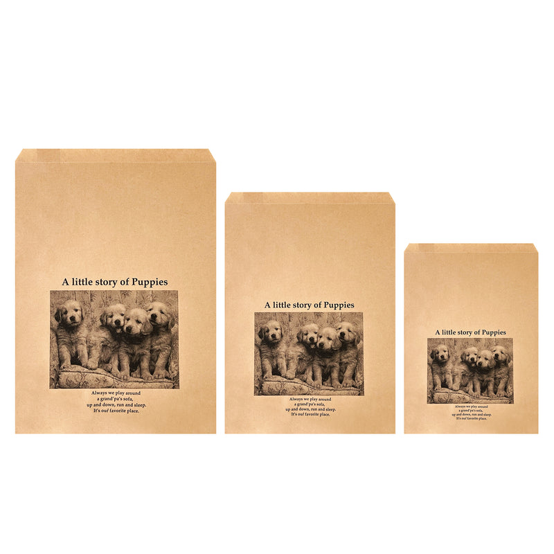 Kraft Flat Lolly Bags Puppies Story 10pc