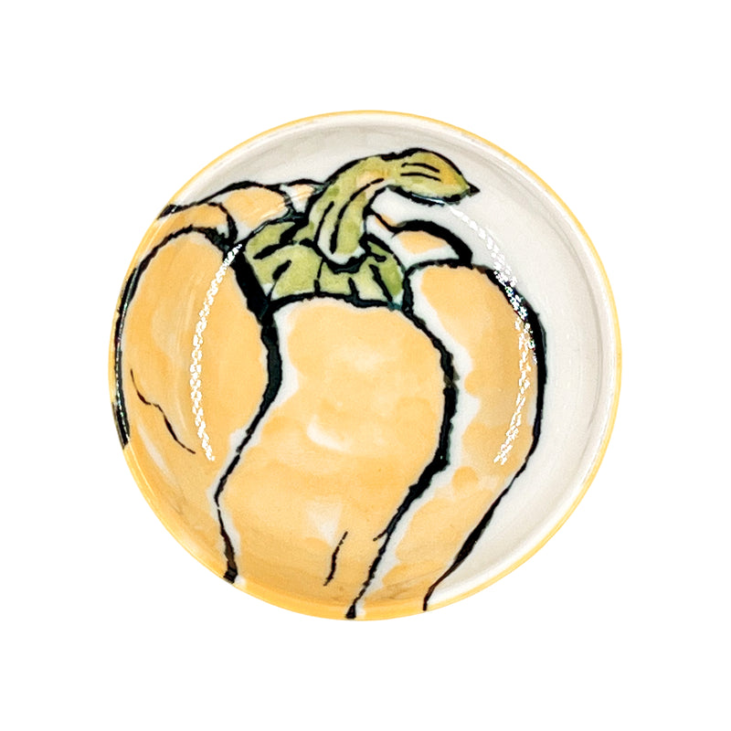 Japanese Ceramic Sauce Dish 9.5cm Hand Printed Pumpkin