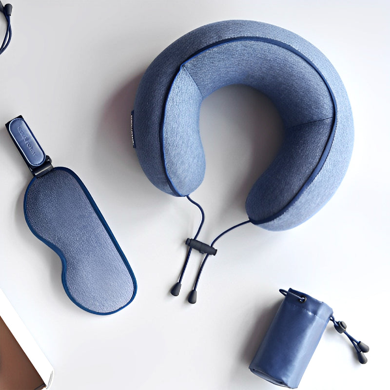 Urban Forest Blossom Neck Pillow & Eyeshade Travel Set Navy Blue