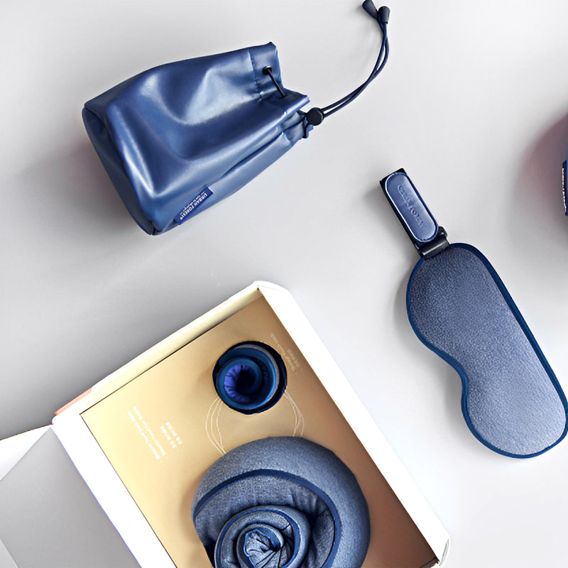 Urban Forest Blossom Neck Pillow & Eyeshade Travel Set Navy Blue