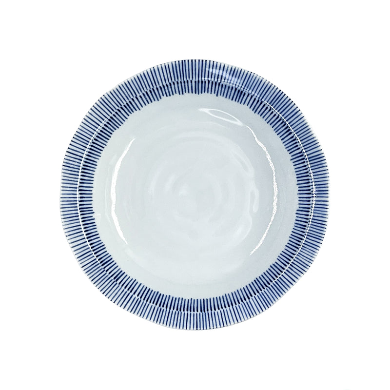 Japanese Ceramic Serving Bowl 16.5cm Blue Lines